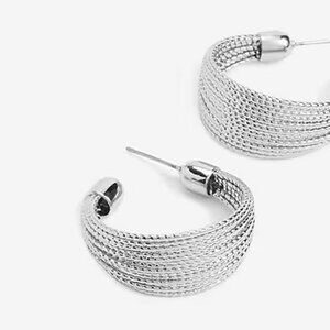 EXPRESS Silver Multi Row Post Back Hoop Earrings 1-inch Pierced Textured